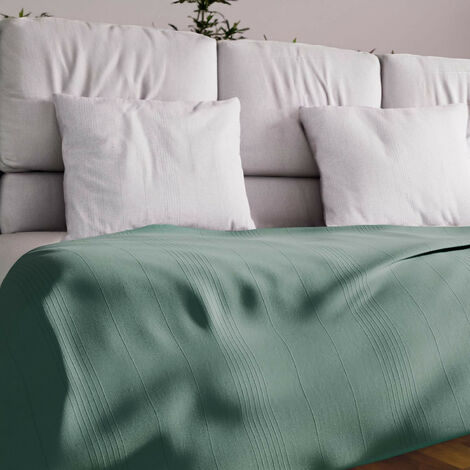 Soleil D Ocre – Jeté de lit 180x220 cm vert – Coton recyclé mélangé – Lavage à froid – Couvre-lit ou jeté de canapé tendance
