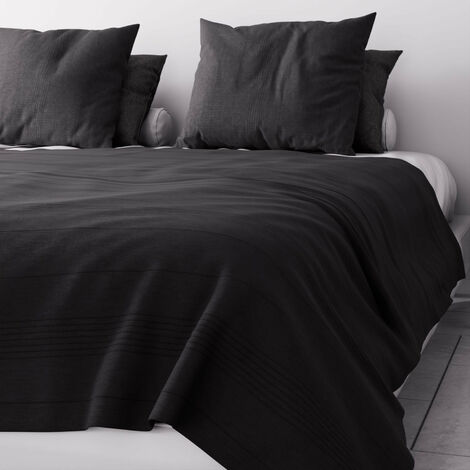 Soleil D Ocre – Jeté de lit 220x240 cm anthracite – Coton recyclé mélangé – Lavage à froid en machine – Collection Adèle tendance