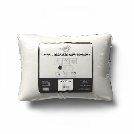 Soleil D Ocre – Lot de 2 oreillers anti-acariens 50x70 cm – Enveloppe TNT – Garnissage 100 % polyester – Fabrication européenne