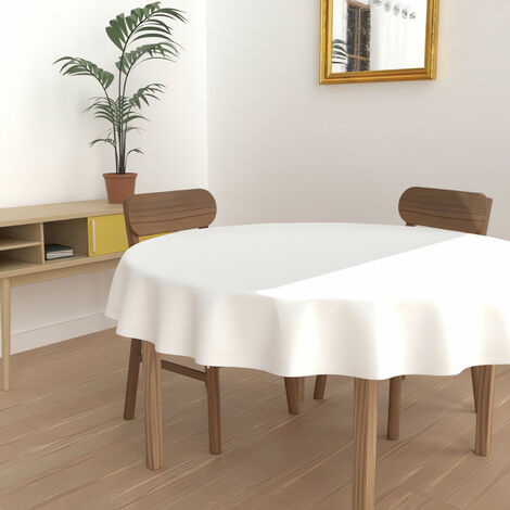 Soleil D Ocre – Nappe ronde anti-tâches 300 cm – 100% polyester – Waterproof – Entretien facile – Blanc pour décoration élégante
