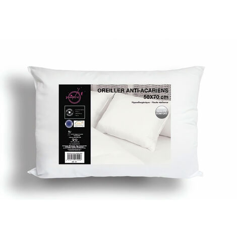 Soleil D Ocre – Oreiller anti-acarien confort 50x70 cm – Haute résilience – Enveloppe en microfibre 100% – Garnissage en polyester siliconné 550g