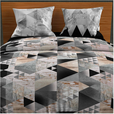 Soleil D Ocre – Parure de lit 240x220 cm – Housse de couette anthracite 100% coton – Tissage serré 57 fils/cm² – Taies d'oreiller 63x63 cm