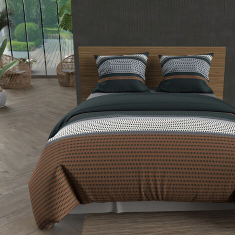Soleil D Ocre – Parure de lit housse de couette 240x220 cm – Coton 57 fils – Couleur brique – 2 taies d'oreiller 63x63 cm