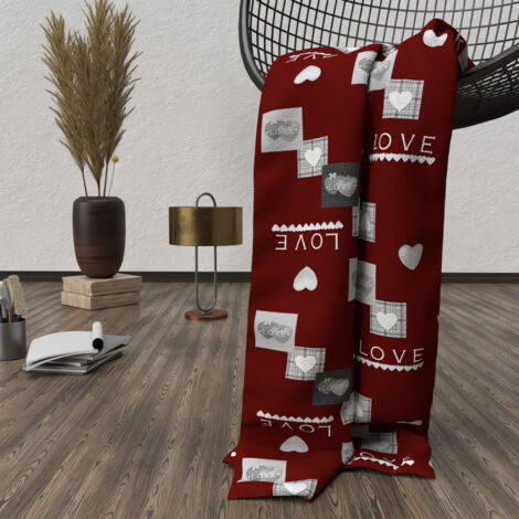 Soleil D Ocre – Plaid polaire microfibre 120x160 cm rouge et blanc – Toucher ultra doux – Lavage machine 30°C – Décoration intérieure romantique