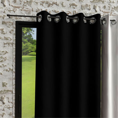 Soleil D Ocre – Rideau occultant 135x250 cm en microfibre lavée – 100% polyester – 8 oeillets en métal inox – Couleur noire - e135x250