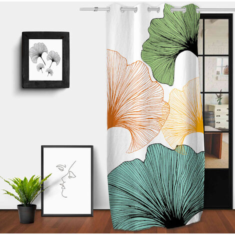 Soleil D Ocre – Rideau occultant 8 œillets motifs feuilles de ginkgo – Multicolore – 135 x 250 cm – 100% polyester – Installation facile