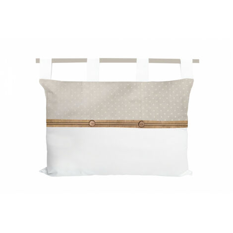 Soleil D Ocre – Tête de lit en coton 45X70 cm – Finition à pattes – Fermeture zip – Boutons en bois – Frise en jute – Couleur écru