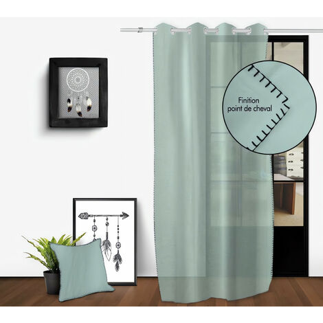Soleil D Ocre – Voilage en coton et lin 135x250 cm – 75% coton, 25% lin – 8 œillets inox anti-rouille – Couleur vert eau