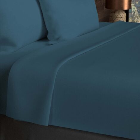 Soleil d'ocre Uccisione Plat, Cotone, Blu (Blu Petrolio), 180 x 290 cm