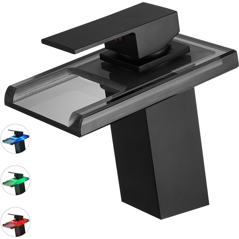 Saniverre - soleo Robinet mitigeur design bec cascade à led lumineuses chrome noir