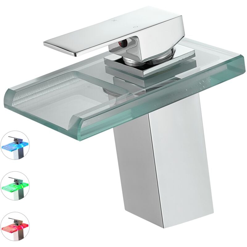 Saniverre - soleo Robinet mitigeur design bec cascade à led lumineuses chrome brillant