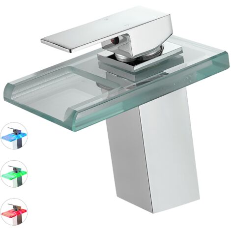 SOLEO Robinet mitigeur design bec cascade à LED lumineuses chrome brillant