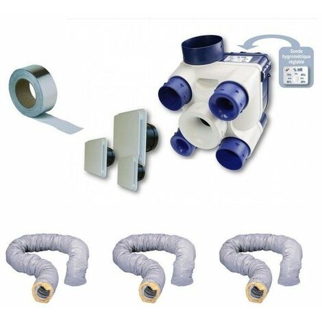 Soler Et Palau – Kit VMC hygrostat réglable 35W – Débit max 300m³/h – 4 sorties 80mm et 1 cuisine 125mm – Système Twist pour installation facile