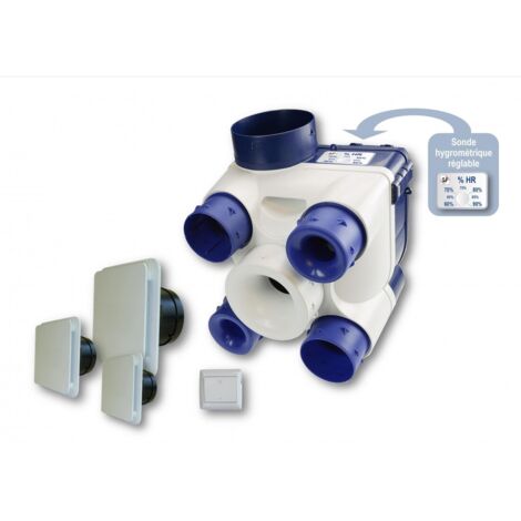 Soler Et Palau – Kit VMC simple flux 603116 – Moteur 2 vitesses – Débit max 350m³/h – 4 piquages Ø 80mm – Pour pièces techniques jusqu'à 7 pièces