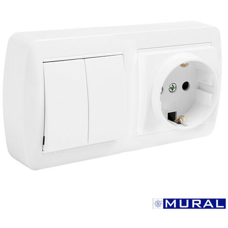 EDM – Base bipolaire Schuko T/TL avec double commutateur et obturateur – 10 A, 250 V – Dimensions 148x72x42 mm – Pour installation murale - Mur36u