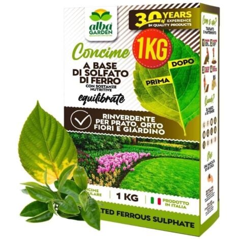 ALBAGARDEN Solfato Di Ferro Granulare Concime Fertilizzante Naturale Biologico, Rinverdente Fogliare e Acidificante Terra per Prato Piante Orto x 1 kg