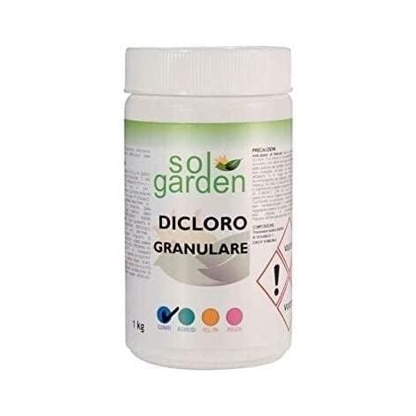 Solgarden Dicloro 56% Cloro Granulare Trattamento Rapido Shock per Acqua Piscina 1 Kg