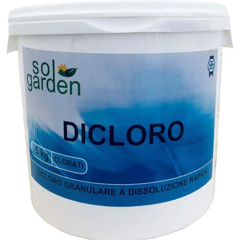 Solgarden Dicloro 56% Cloro Granulare Trattamento Rapido Shock per Acqua Piscina 5 Kg