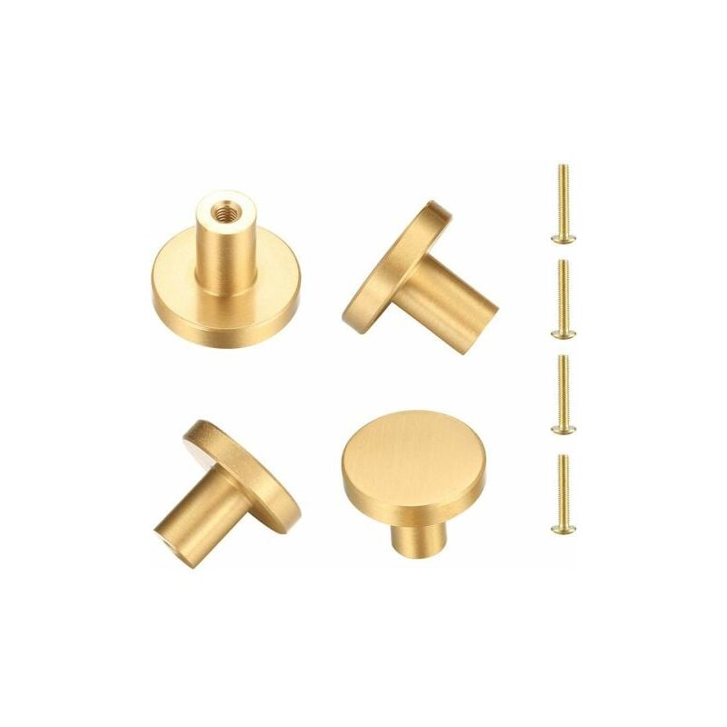 Aiperq - Solid Brass Round Door Handle, Furniture Handle, 4 Pieces (25 x 20 mm)