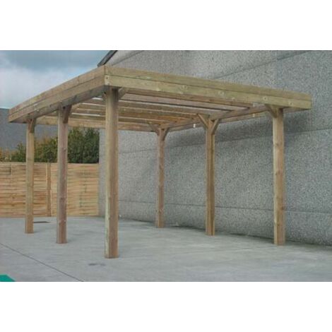 Solid – Carport en bois traité autoclave 6x5m H 4m – Surface 30m² – Poteaux 120x120mm – Pour protection véhicule contre intempéries
