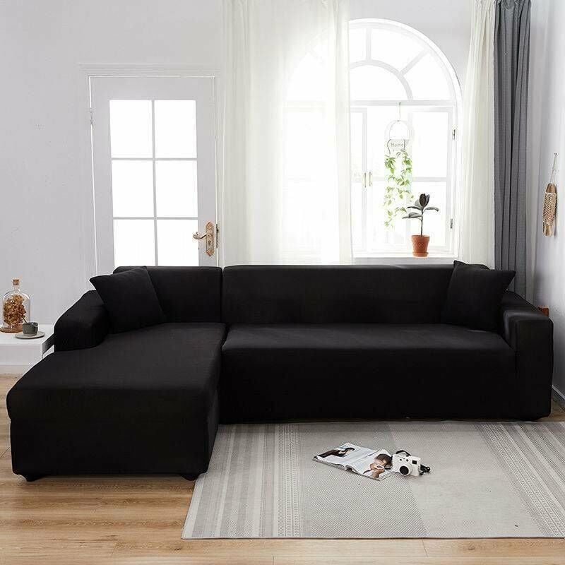 Solid Color All-inclusive Waterproof Sofa Cover, Stretch Fabric, Black, 90-140cm
