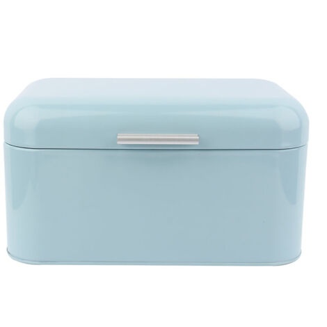 Solid Color Retro Metal Bread Bin Box Large Capacity Kitchen Storage Container (Blue)