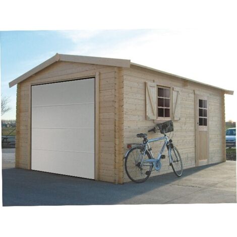 Solid – Garage bois 19.26 m² – Dimensions 258 x 538 x 253 cm – Épaisseur 40 mm – Porte sectionnelle motorisée – 1 fenêtre plexiglas