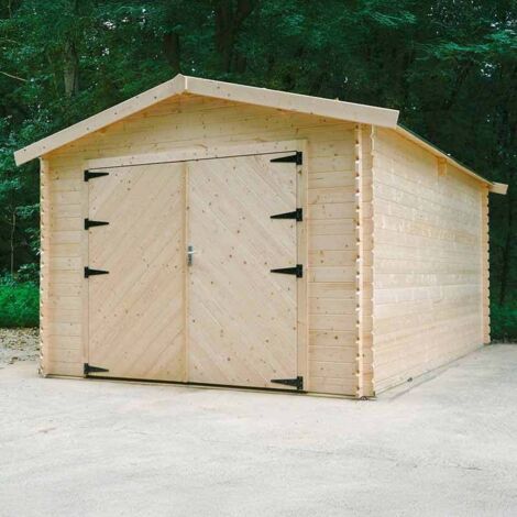 Solid – Garage en bois 16,20 m² – Double porte – Toit double pente – Kit de ventilation – Système de montage Place & Plug