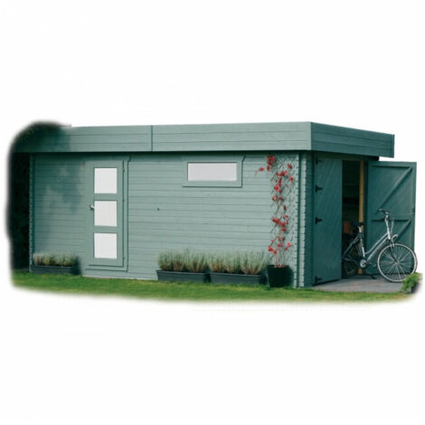 Garage en bois 17,07m² – Largeur 3580mm – Profondeur 5380mm – Hauteur 2563mm – Porte double battant – Montage rapide Place & Plug – Solid