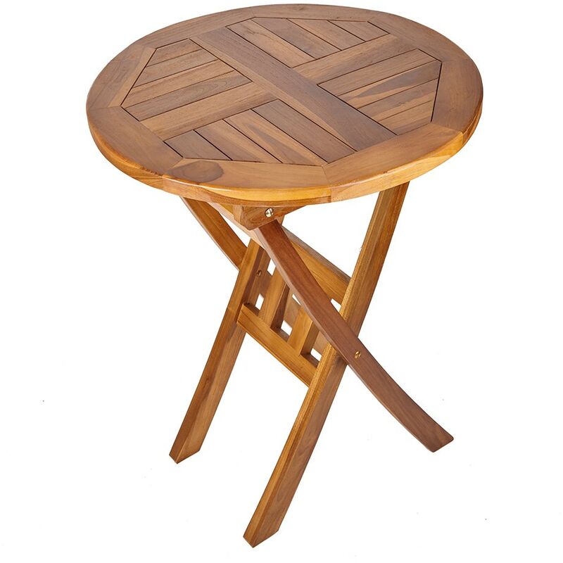 Solid Hardwood Round Wooden Garden Drinks Table - Patio Bistro Outdoor Furniture