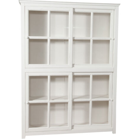 Solid lime wood, antiqued white finish W154xDP37xH212 cm sized display bookcase. Made in Italy