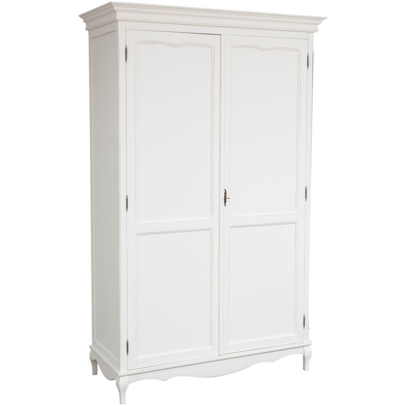 Solid lime wood antiqued white frame Shabby W130xDP57xH210 cm sized wardorbe. Made in Italy