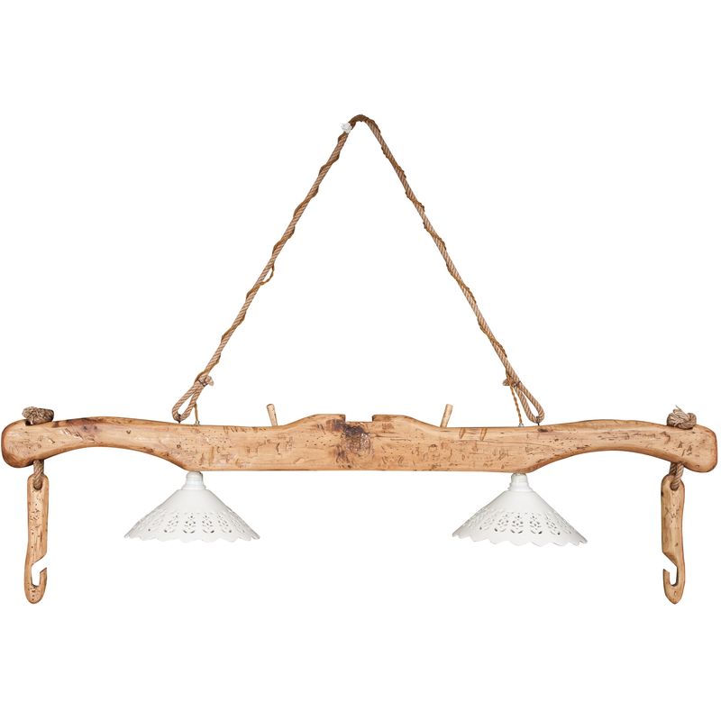 Biscottini - Solid lime wood natural finish sized yoke chandelier. Made in Italy