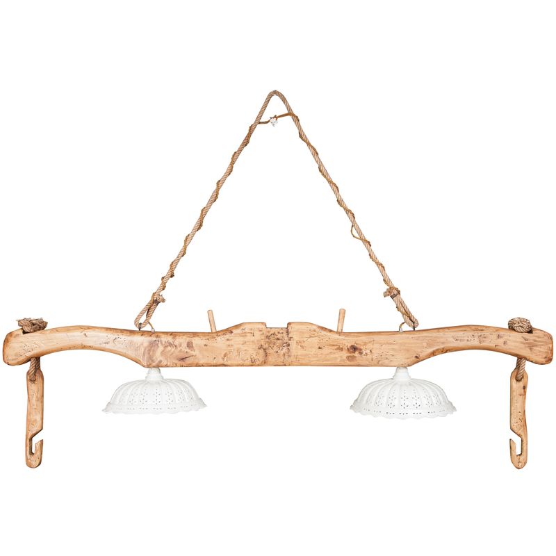 Biscottini - Solid lime wood natural finish yoke chandelier W161xDP31xH41 cm sized. Made in Italy