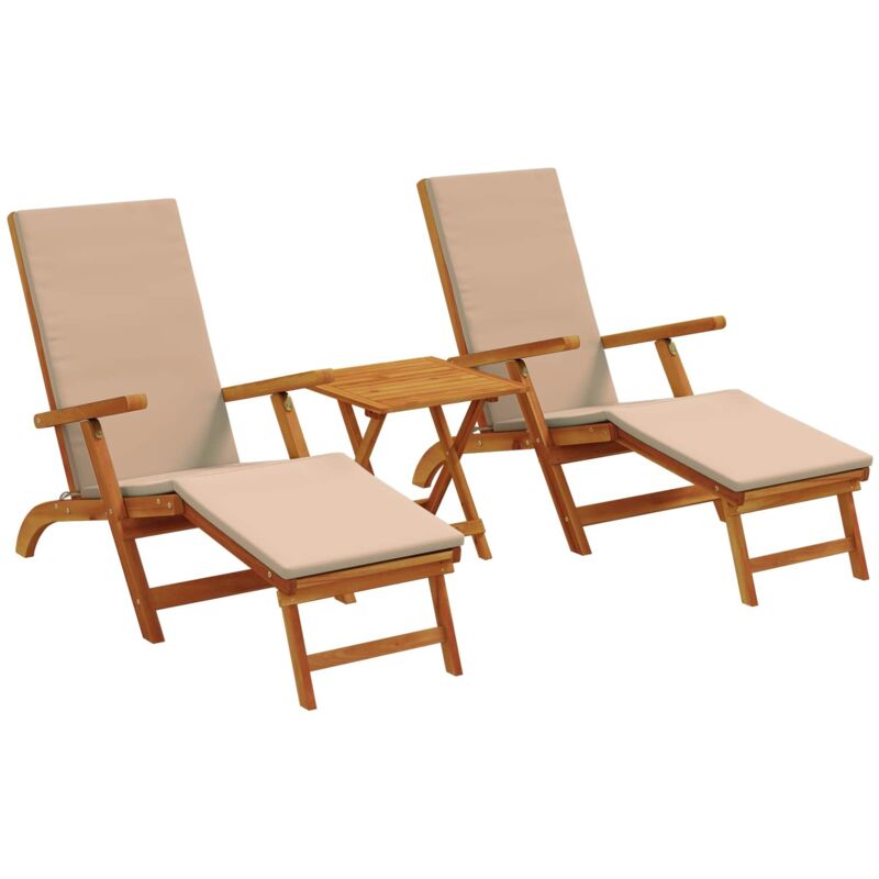 Reclining And Folding Sunlounger 3 Pcs Taupe Solid Acacia Wood Vidaxl