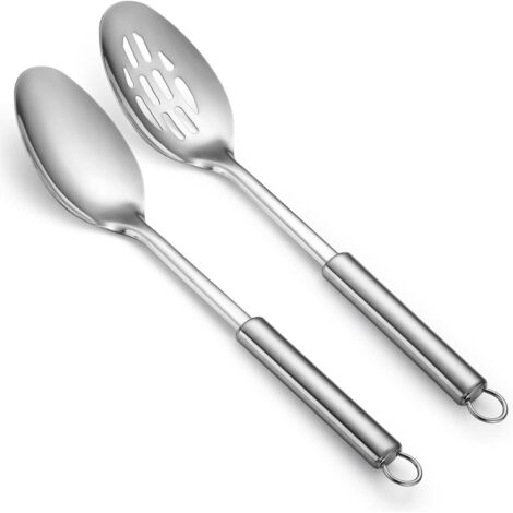 Solid stainless steel slotted kitchen spoon set, kitchen utensil set, mixing, serving, blending, large spoons