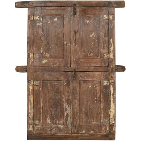 Solid wood and antique iron window grille door with internal or external frame