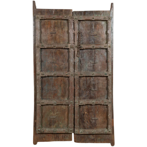 Solid wood and iron front door for interior or exterior use, old and medieval sliding