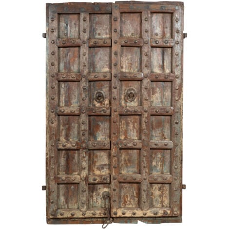 Solid wood and iron front door for interior or exterior use, old and medieval sliding