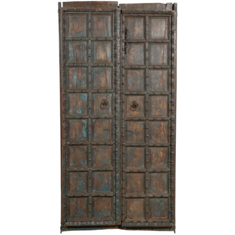 Solid wood and iron front door for interior or exterior use, old and medieval sliding