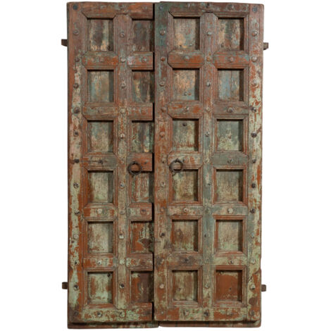 Solid wood and iron front door for interior or exterior use, old and medieval sliding