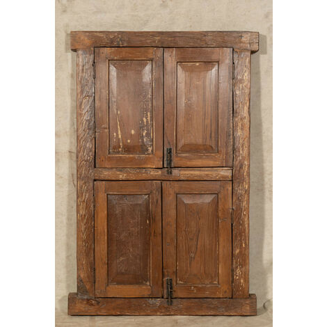 Solid wood and iron window with frame Window with grate Medieval ancient style Interior and Exterior Old wooden door