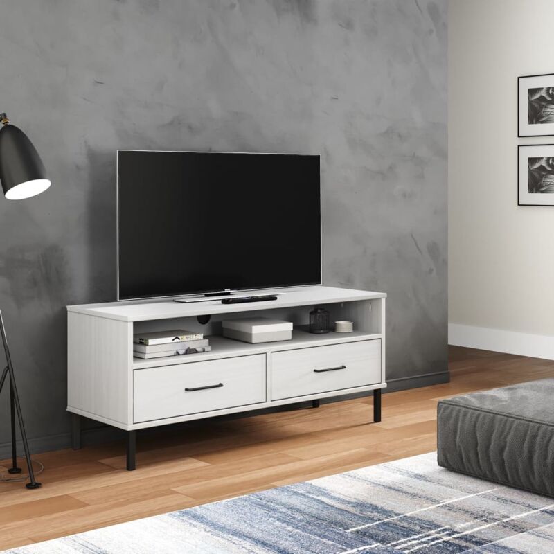 Vidaxl - Tv Cabinet With Metal Legs White Solid Wood Pine Oslo