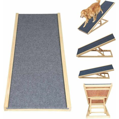 Solid Wooden Pet Ramp Car Dog Ladder - 2-Height Adjustable with Non-slip Carpet Safety Pets Ladder - Wooden Dog Ramp Pet Puppy Surface Access Stair - Max Load 150kg (L70cm x W35cm, H30/40cm)