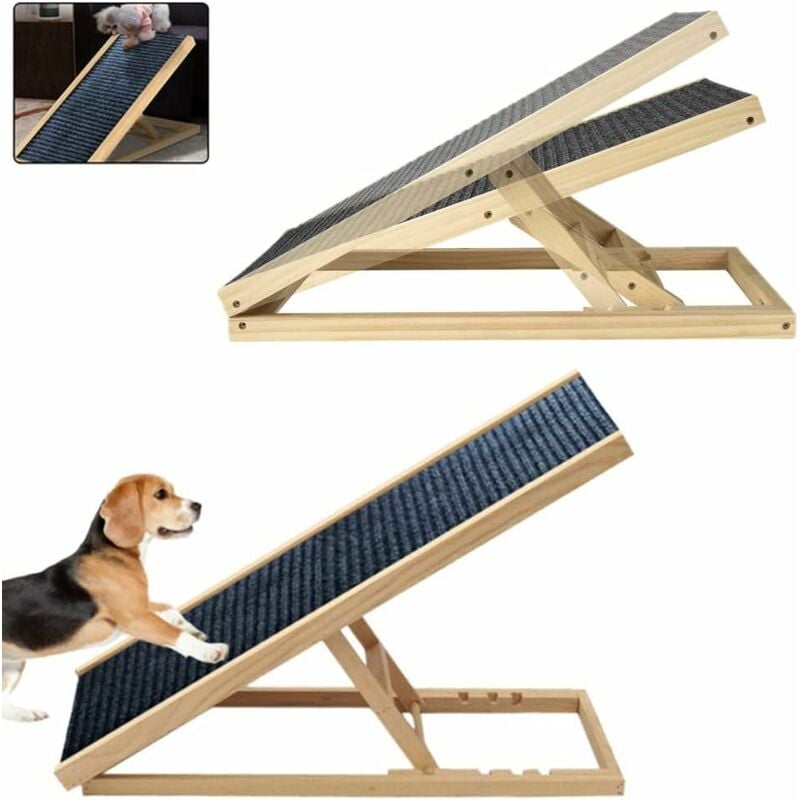 Solid Wooden Pet Ramp Car Dog Ladder - 4-Height Adjustable for Cars High Bed