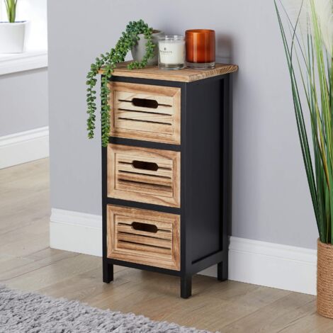 Solid Wooden Storage Chest 3 Drawers Black Oak Effect Organiser Fully Assembled