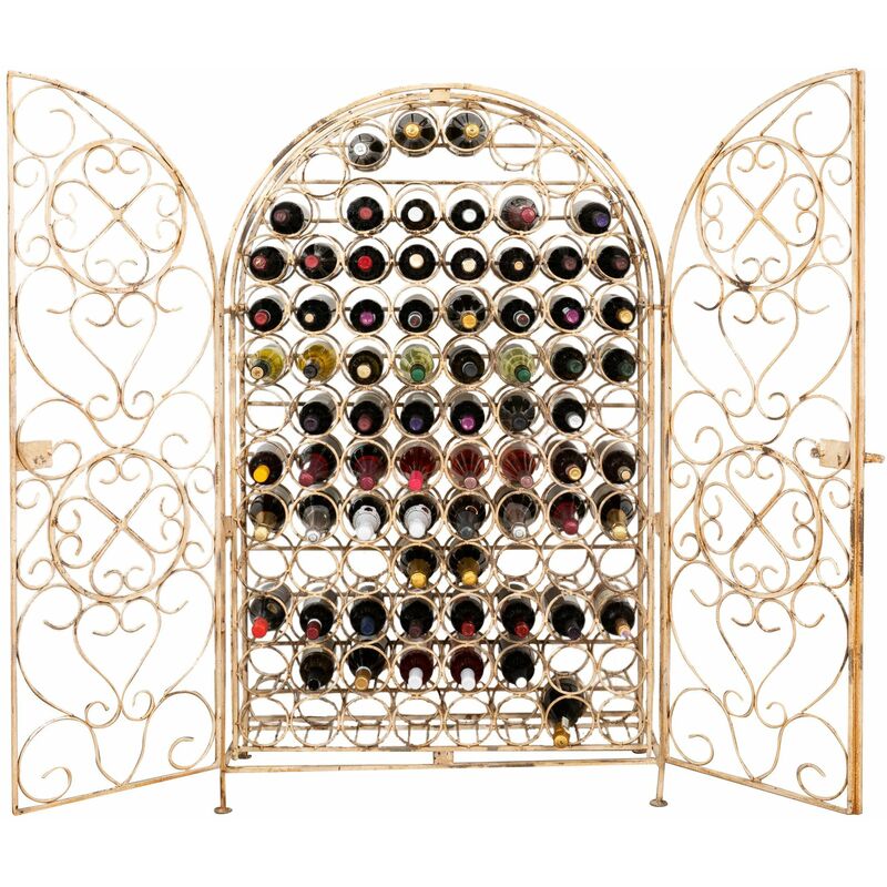 Solid wrought iron wine cellar cabinet with antique white finish