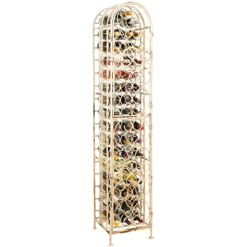 Biscottini - Solid wrought iron wine cellar cabinet with antique white finish