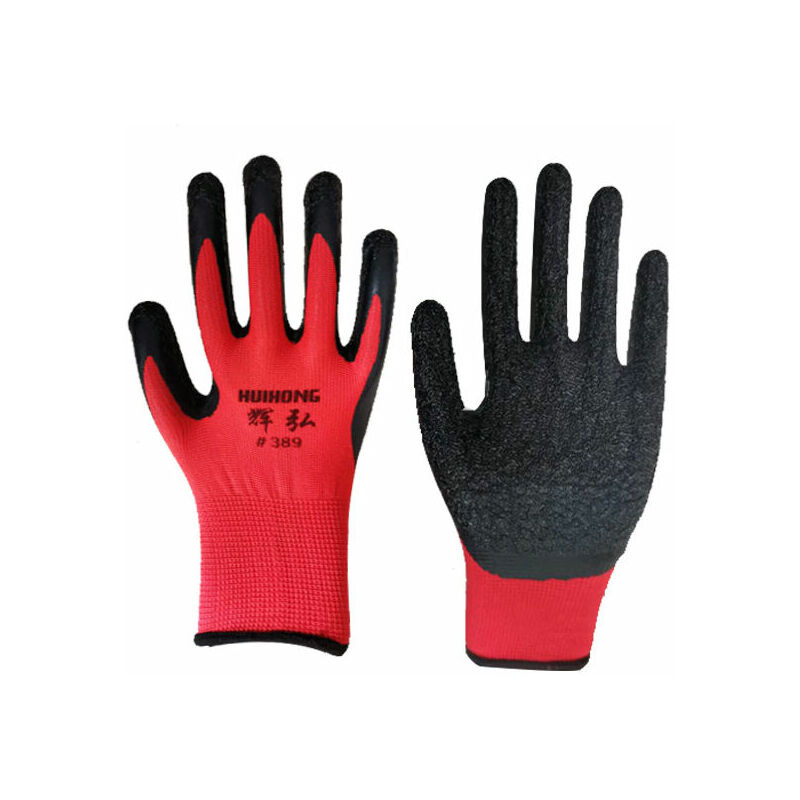 Solide lot de gants de travail en revêtement latex antidérapants grip, idéal pour la manutention, jardinage, bricolage, chantier, montage(Pack10