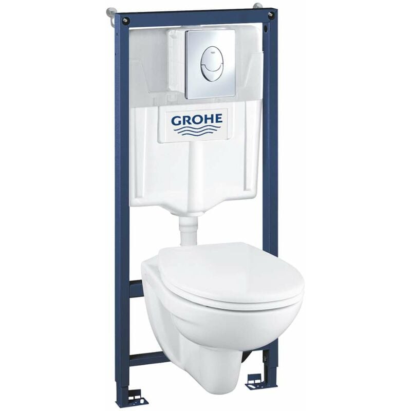 Grohe - Solido - Ensemble pour wc suspendu + cuvette et abattant softclose, Plaque de déclenchement Skate Air, chrome 39192000